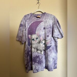 Vintage The Mountain Tie Dye Celestial Cats Moon Graphic Tee Size XXL Purple